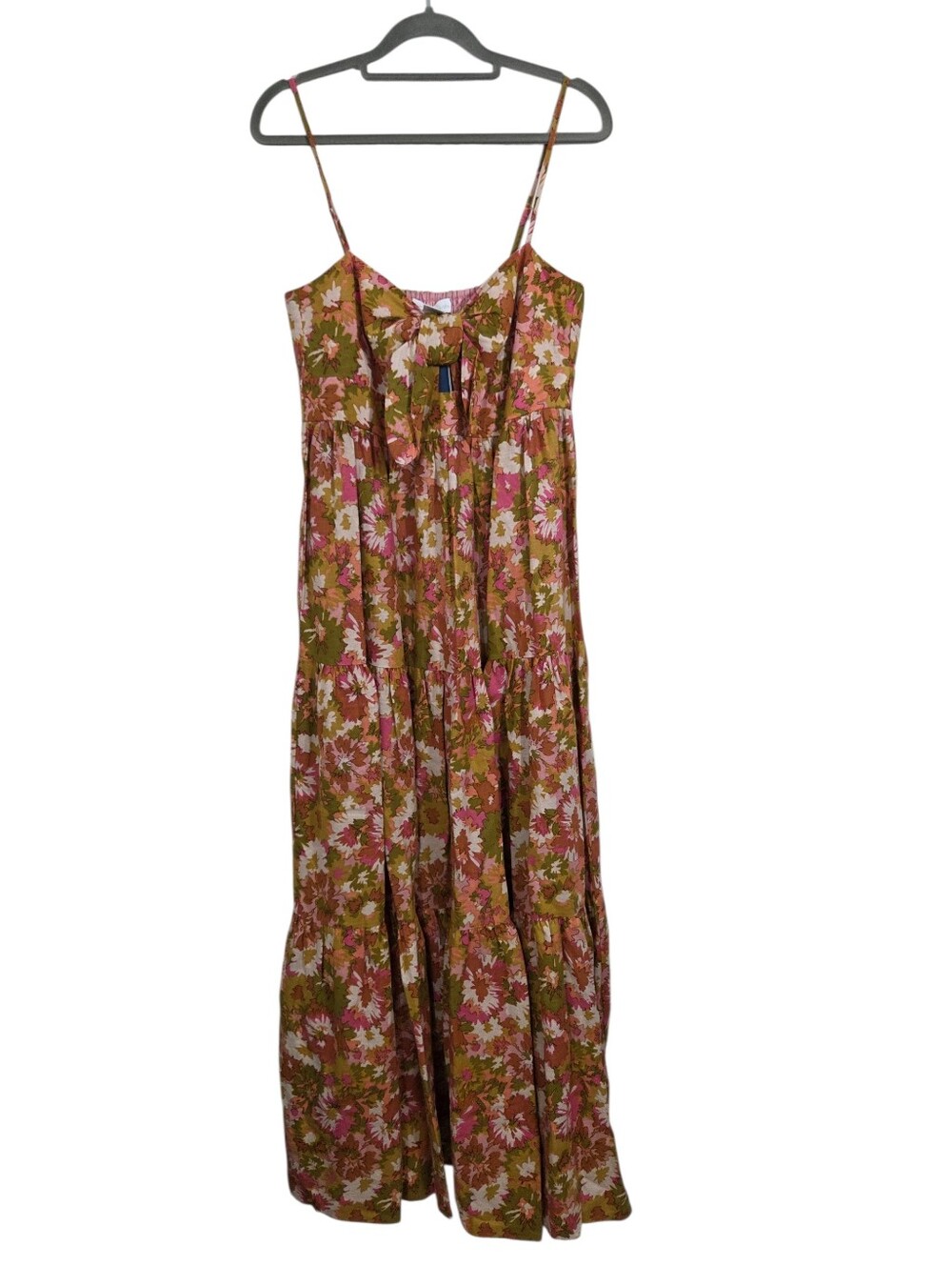 NWT House of Harlow Tie Front Linen Blend Tiered Maxi Midi Dress Floral Medium